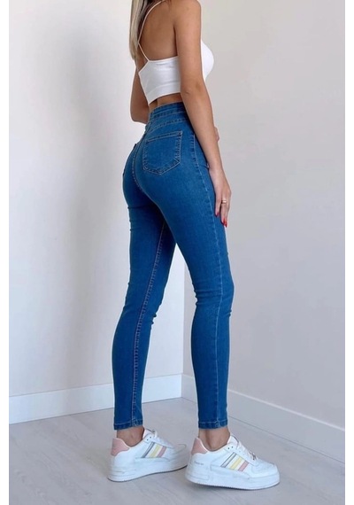 Açık Mavi Yüksek Bel Skinny Fit Jean Likralı Önü Cepsiz Tayt Pantolon Açık Mavi