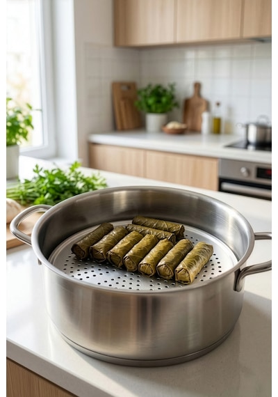 2'li Yanmaz Yapışmaz Tencere Dibi Koruyucu Dolma Ve Sarma Pişirme Aparatı Altlığı Açık Gri