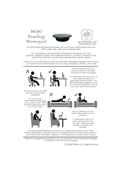 Tr Mojo Beanbag Ergonomik Fare Altlığı - Kanepe, Yatak, Tur, Kanepe Ve Başka Her Yerde İçin Rahat Mouse Pad Siyah