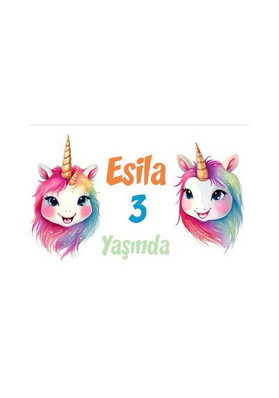Gökkuşakları Ve Unicornlar Temalı Doğum Günü Afişi 35x50 Cm