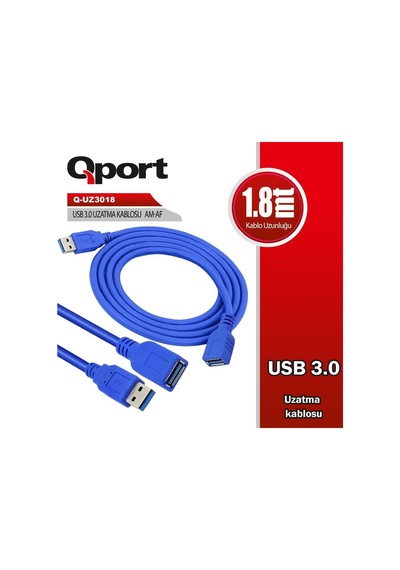 Qport Q-UZ3018 1.8 M USB 3.0  Am-af Uzatma Kablo Mavi