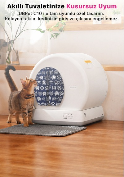 C10 Pro Uyumlu Kedi Tuvaleti Perdesi Kum Dağılım Önleyici Mıknatıslı Giriş, Premium Kumaş