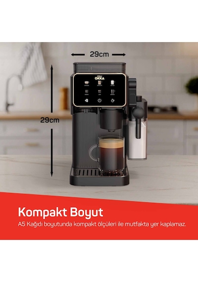 Arzum OK0047 Okka Barista Compact 1400 W Süt Hazneli 15 Bar Basınçlı Otomatik Espresso Makinesi