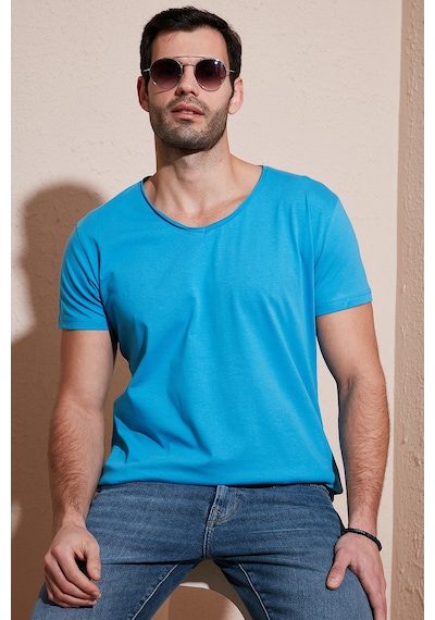 Buratti Pamuklu Slim Fit V Yaka Basic Erkek T Shirt 5412001 Indigo