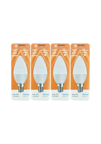 4 Adet Osaka 7w 50w Beyaz Işık 6500k E14 Duylu İnce Duy Led Mum Ampul