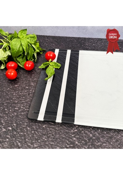 Kanallı Cam Kesme Tahtası - Black Rock - Kenarı Oval - 25x35cm