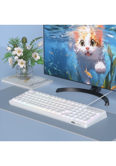 MageGee GK980 98 Tuş Rainbow Kablolu Membran Gaming Beyaz Klavye