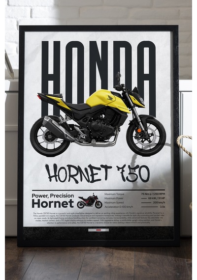 Honda Hornet 750 Siyah Ahşap Çerçeveli Poster, Dekoratif Motosiklet Duvar Tablosu