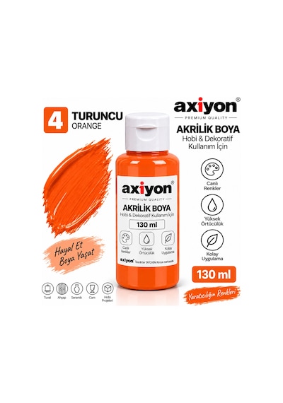 Axiyon Art Akrilik Boya 130 Ml Turuncu 2'li Paket Su Bazlı Hobi Ve Dekoratif Boya