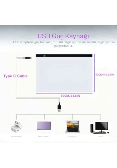 Techtic A2 Işıklı Çizim Tableti Led Kopyalama Çizim Panosu Tattoo Mimari Tasarım Light Pad Grafik Tablet