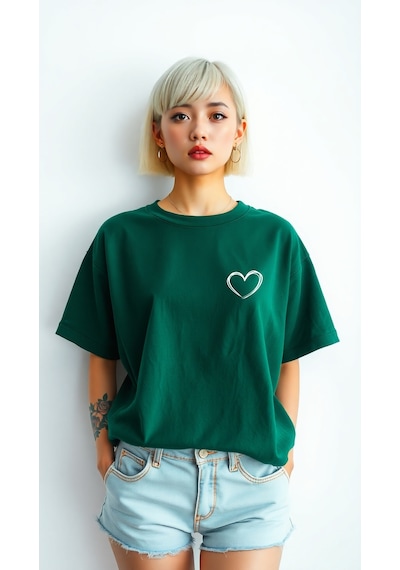 Hearts Baskılı Tasarım Tshirt Yeşil