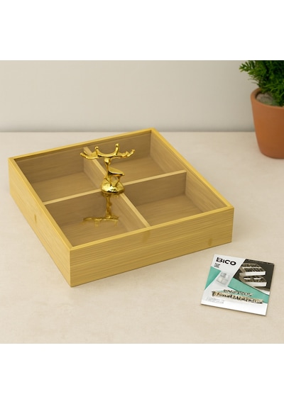 4 Bölmeli Bambu Servis Sunumluk 22x22x5 Cm Standart