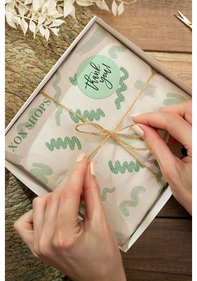 Mint Yeşili Thank You Kargo Paketleme Sticker 3x3cm St2114 Çok Renkli