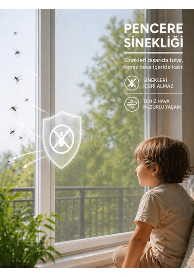 Beylini Pencere Sinekliği 100x150 Cm Tak Çıkar 4mt Cırt Bant Kesilebilir Tül Sineklik Sinek Önleyici Kovucu 150x100 Cm