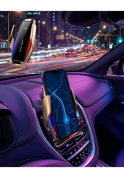 Mey İthalat Otomatik Sensörlü Araç Telefon Tutucu Kablosuz Şarj Özellikli 360 Derece Döner