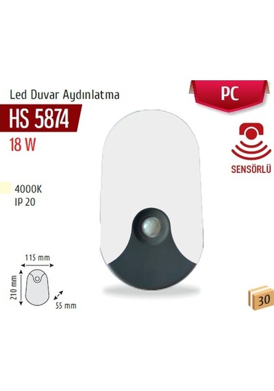 18w Sensörlü Led Duvar Armatürü, Naturel Beyaz, Beyaz Kasa Hs 5874 Beyaz