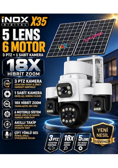5 Lensli 6 Motorlu Hibrit Zoom 4g Solar Kameraa
