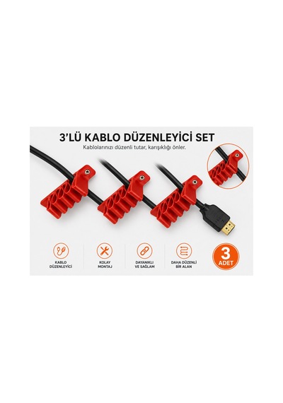 3'lü Kablo Düzenleyici Kablo Tutucu Masa Kablo Organizeri Hdmı Usb Şarj Kablosu Düzenleme Aparatı Vidalı Kablo Sabitleyici Kırmızı 3'lü Kablo Düzenleyici Kablo Tutucu Masa Kablo Organizeri Hdmı Usb Şarj Kablosu Düzenleme Aparatı Vidalı Kablo Sabitleyici Kırmızı