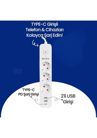 3'lü Anahtarlı Akım Korumalı Priz, 1.5m Uzunluk, Bakır Malzeme 0.13 M