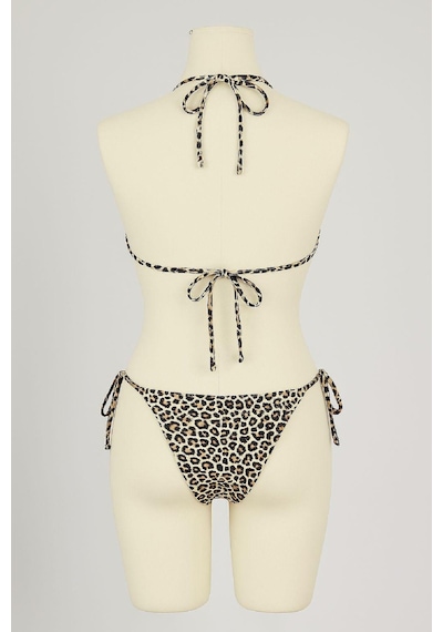 Modadua Kadın Siyah Ve Leopar Detaylı Yandan Bağlamalı Bikini Takımı