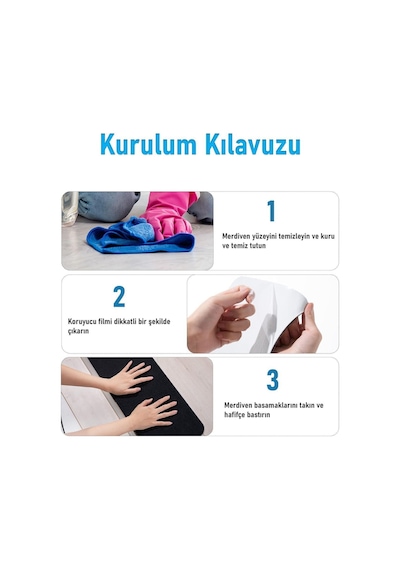 Halifleks Yapışkan Tabanlı Merdiven Basamak Paspası Rip Halı Kaymaz Tabanlı - Siyah Null