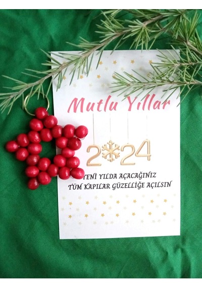 Mutlu Yıllar - 5 Adet Kırmızı Nar Yıldız Anahtarlık Yılbaşı - M4
