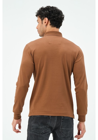 Uzun Kollu Regular Fit Erkek Polo Yaka T-shirt Kahverengi