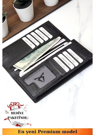 Vanilla Collection Telefon Bölmeli Unisex Siyah Cüzdan Mıknatıslı Ve El Bantlı Büyük Paraportföy El Çantası Siyah