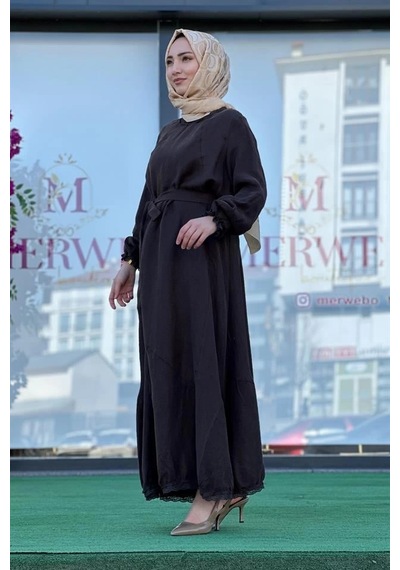 Misswhence 37831 Keten Elbise Kahve Çok Renkli