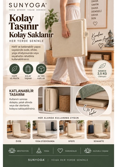 Backjack Meditasyon Sandalyesi Metal İskeletli Sırt Destekli Yoga Yer Minderi Ekru