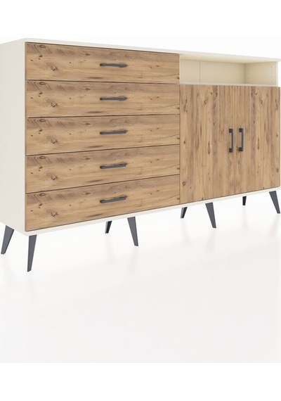 Arges Konsol 2 Raflı 5 Çekmeceli 2 Kapaklı 176x30x99 Aytaşı-çam Aytaşı-çam