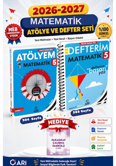 Arı Yayıncılık 5. Sınıf Matematik Atölye + Matematik Defter Set Güncel Müfredat