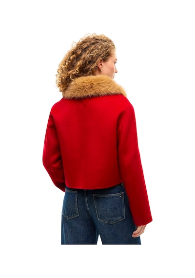 Tommy Hilfiger Df Wool Lady Jacket Wıth Fur Kadın Kırmızı Mont - Ww0ww52914