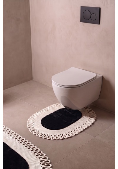 Banyo Paspası Takımı 60x100+40x60 Cm Dış Trikot Siyah & Krem Siyah - Krem