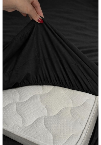Bessy Penye Fitted Lastikli Çarşaf %100 Pamuk Kumaş Tek Çift Kişilik Battal King Size Siyah