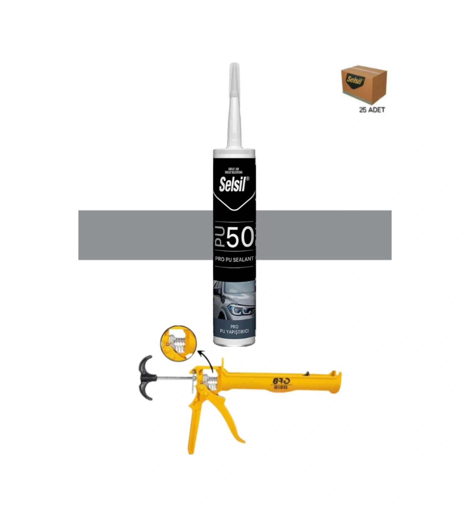 Selsil Pu Mastik 280 Ml Gri 25 Adet ,alüminyum Tabanca Gri