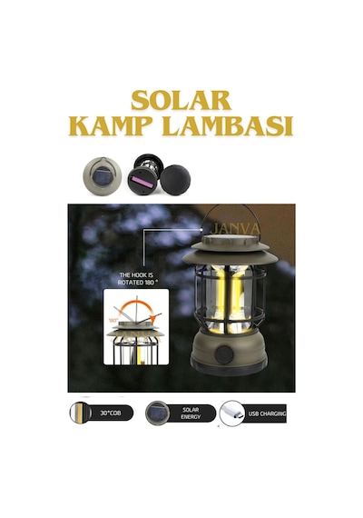 Janva Nostaljik ışığı ayarlanabilir Şarjlı Ledli Kamp Lambası Işıldak Fener 18650 şarjlı pilli Yeşil