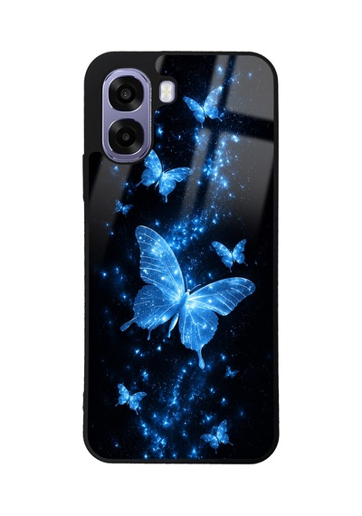 Oppo A6t Blue Samsung Galaxy Uyumlu  Butterfly Tasarımlı Glossy Telefon Kılıfı Mavi