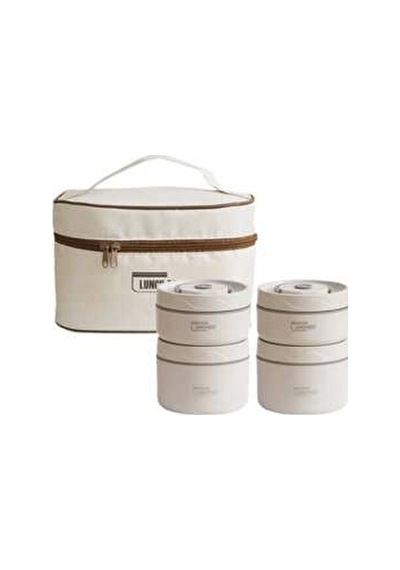 Lunch Box Isı Yalıtımlı Termal Yemek Çantası + 4 Lü Saklama Kabı Seti Kahverengi - Krem