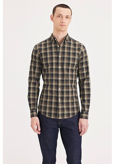 Dockers Erkek Uzun Kol Gömlek Yaka Kareli Minimalist Gömlek Bej