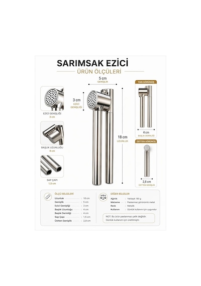 Pratik Metal Sarımsak Ezici Ergonomik Saplı Güçlü Sıkım Kolay Temizlenir Dayanıklı Mutfak Tipi Sarımsak Presi Diğer