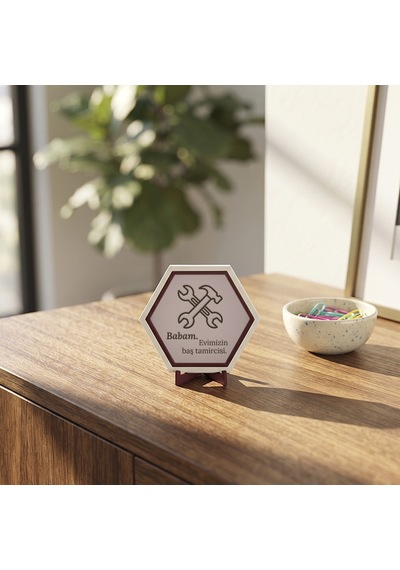 Estetik "baş Tamirci" Baba Motifli Masaüstü Aksesuarı, Minimalist Yaşam Alanlarına Değer Katan Modern Bir Dekor Ürünü 10x10 Cm, Yavru Ağzı