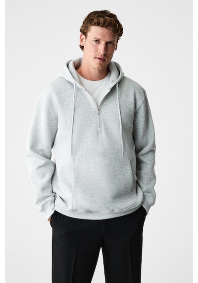 Grimelange Justus Erkek Kapüşonlu Kanguru Cepli Fermuar Yakalı Grimelanj Sweatshirt Grimelanj