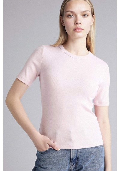 Defacto Slım Fıt Basıc Fitilli Kaşkorse Tişört G8490ax26sppn38 Pembe-pn38