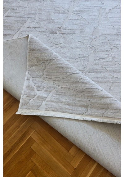Leiva Home London 002 Krem Bej Özel Ölçü Bambu Akrilik Yumuşak Kaymaz Taban Salon Koridor Mutfak Saçaklı Halı 0140-krem/gri/bej