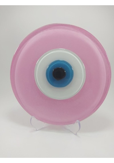 Toz Pembe El Yapımı Deliksiz Büyük Cam Nazar Boncuğu 12 Cm Masa Ü