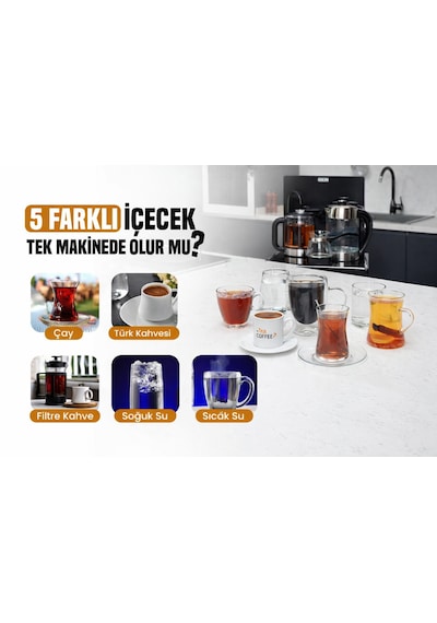 GEN 1412 Tea Or Coffee Çay - Türk Kahvesi - Filtre Kahve - Soğuk Su ve Sıcak Su - Akıllı Su Sebili - Çay Kahve Makinesi