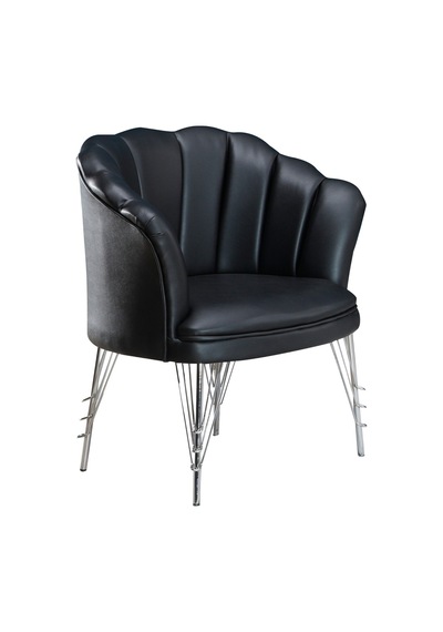 Siyah Deri Papatya Ofis Koltuğu Bekleme Sandalyesi Cafe Sandalye Büro Koltuğu Metal Ayaklı