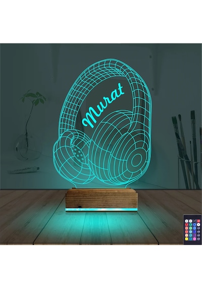 Luvivia Dj Müzik Kulaklık Kişiye Özel 3d Lamba - Masa Gece Lambası Şeffaf
