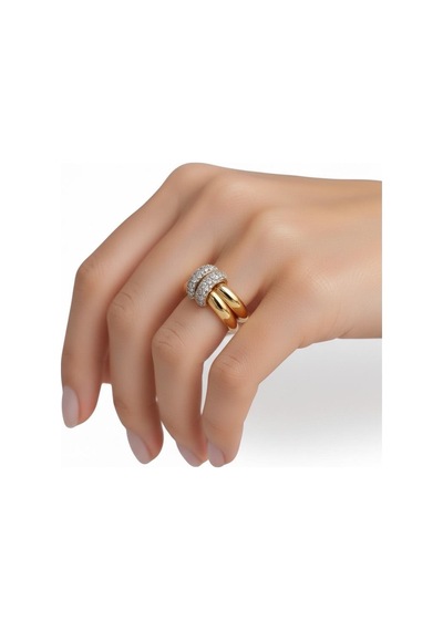 Çelik Ring Yüzük Zirkon Taşlı Ayarlanabilir Altın Renk Metalik